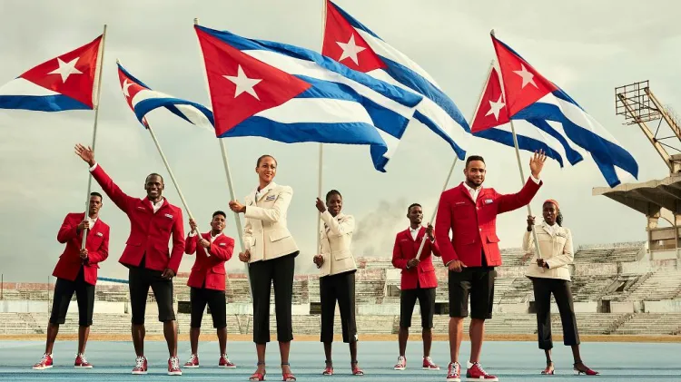 Stroje olimpijskie reprezentacji Kuby podczas Igrzysk w Rio 2016. Projekt Christian Louboutin