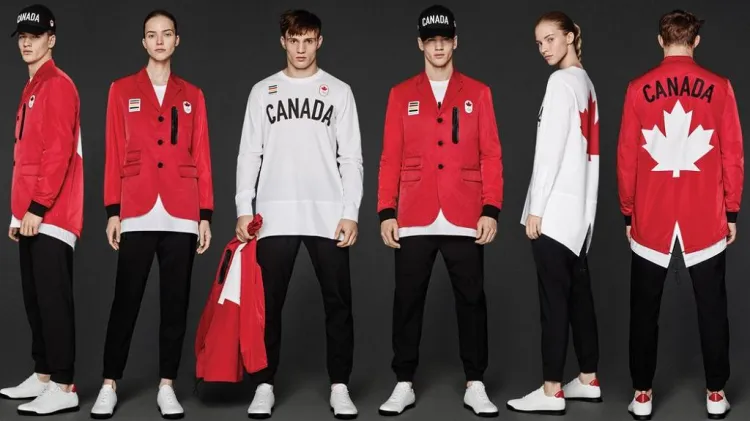 Stroje olimpijskie reprezentacji Kanady podczas Igrzysk w Rio 2016. Projekt braci Caten z Dsquared2.