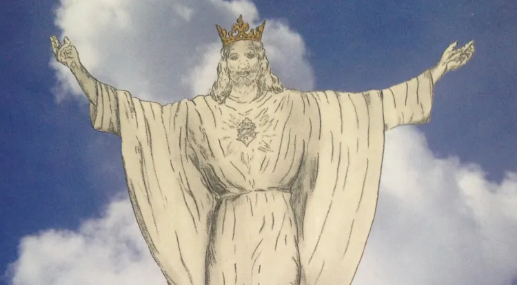 Wstępny szkic projektowy pomnika Chrystusa Króla. Kliknij, żeby zobaczyć postument w całości.