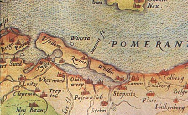 Jedna z możliwych lokalizacji Winety u brzegów wyspy Uznam. Mapa z początków XVI w.