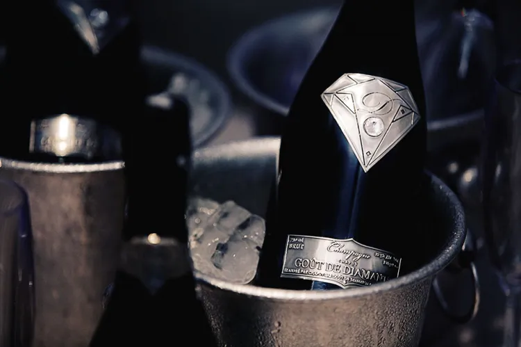 Go&#251;t de Diamants - najdroższy szampan świata, w butelce ozdobionej logo inspirowanym znakiem Supermana, wykonanym z białego złota, ozdobionym 19-karatowym diamentem. Jego butelka kosztuje 1,2 mln funtów, czyli ponad 6 mln złotych.