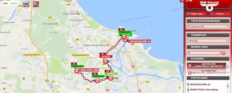 Na stronie info.zkm.pl można znaleźć informację o rzeczywistej pozycji gdańskich tramwajów i autobusów.
