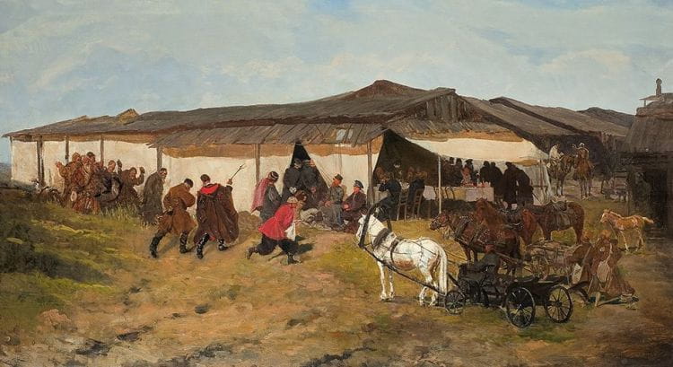 Obraz Józefa Chełmońskiego pt. "Jarmark na kresach" powstał w roku 1882, podczas pobytu malarza w Paryżu. Teraz płótno zostało sprzedane za 980 tys. zł.