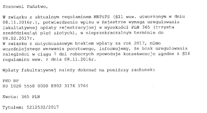 Takie pisma są rozsyłane po całej Polsce za pośrednictwem poczty elektronicznej.