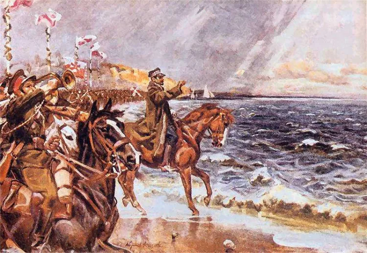 Obraz Wojciecha Kossaka przedstawiający moment, w którym gen. Józef Haller dokonuje symbolicznych zaślubin Polski z morzem poprzez wrzucenie do Bałtyku pierścienia.