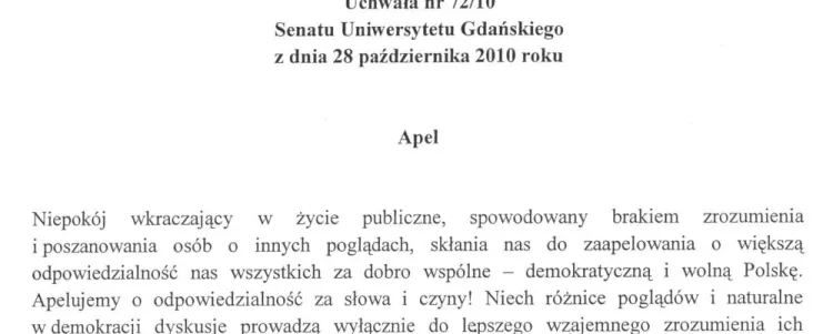 Uchwała Senatu Uniwersytetu Gdańskiego związana z tragicznym wydarzeniem w Łodzi.