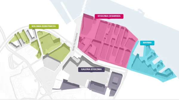 Koncepcja podziału terenu Młodego Miasta należącego teraz do firm belgijskich. Wiadomo jednak, że w miejscu gdzie powstać miało duże centrum handlowe powstaną raczej kwartały zabudowy mieszkalnej. 