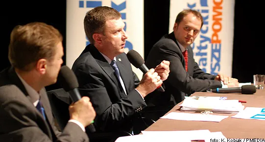 Wojciech Fułek, Jacek Karnowski i Piotr Meler podczas jednej z debat.