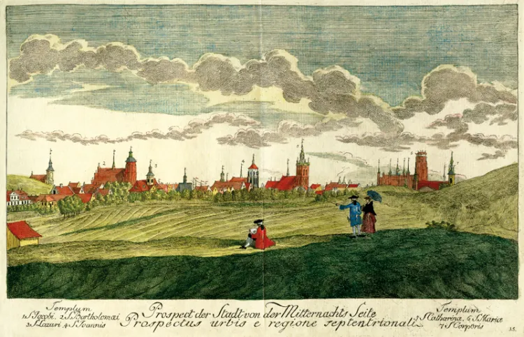 Panorama Gdańska od strony północnej autorstwa Matthaeusa Deischa, wykonana w latach 60. XVIII wieku.