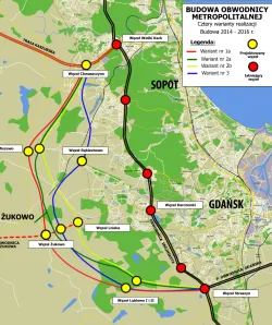 Cztery warianty przebiegu Obwodnicy Metropolitalnej, poddane pod konsultacje z mieszkańcami Gdyni, Gdańska oraz gminy Żukowo.