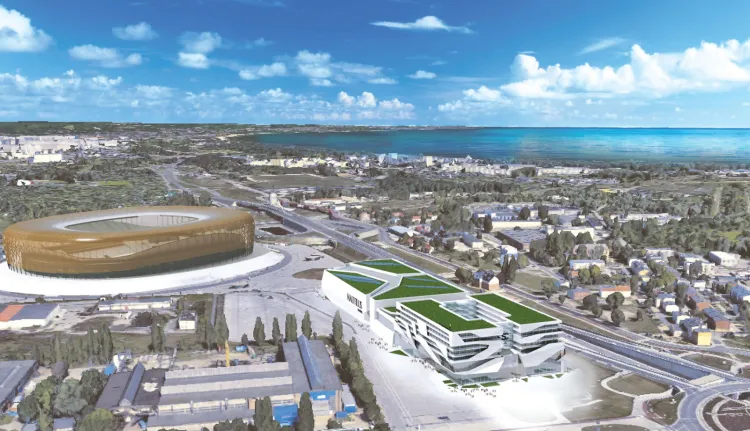Wstępna koncepcja parku rozrywki z oceanarium, który powstanie przy stadionie. Rozwiązania architektoniczne będą jeszcze przedmiotem negocjacji z inwestorem.