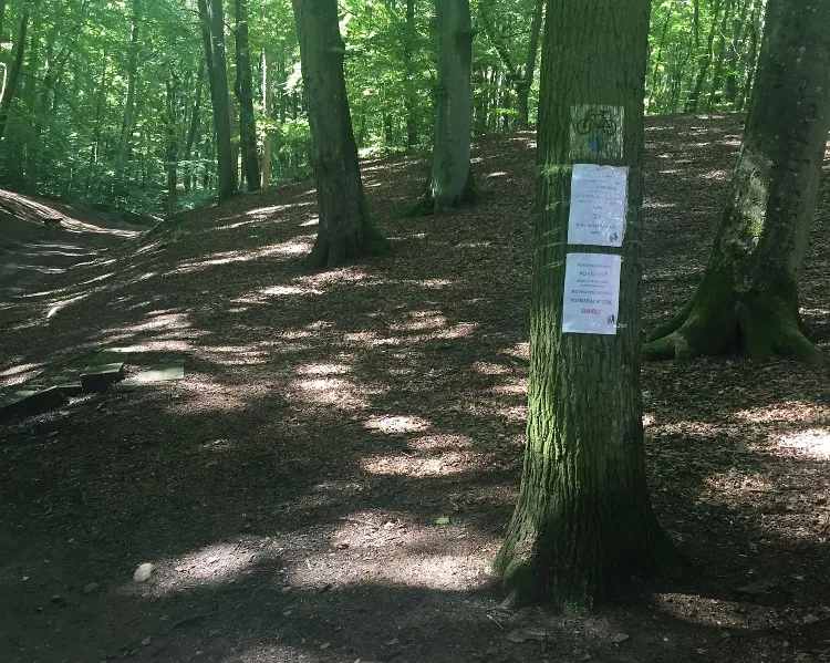 Specyficzne komunikaty skierowane do spacerujących po lesie znajdują się przy ścieżce prowadzącej od ul. Tatrzańskiej w Oliwie.