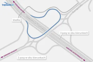Zawracanie na węźle Kowale w kształcie diamentu.