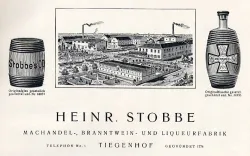 Reklamówka wytwórni machandla, brandy i likierów należącej do Heinricha Stobbe w Nowym Dworze Gdańskim (Tiegenhoff).