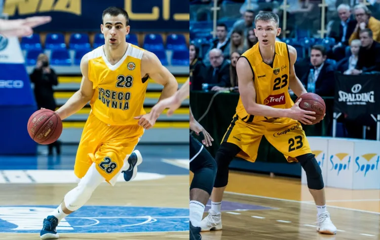 Czy trójmiejscy koszykarze rozpoczną 2018 rok od zwycięstw? Z lewej Przemysław Żołnierewicz z Asseco, z prawej Michał Kolenda z Trefla.