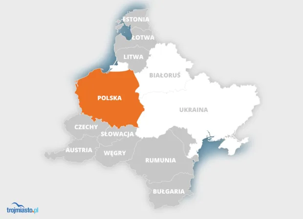 Polska na tle krajów Europy Środkowo-Wschodniej.