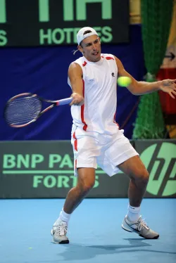 Łukasz Kubot podczas turnieju Davis Cup w Sopocie
