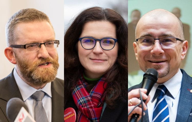 Grzegorz Braun, Aleksandra Dulkiewicz, Marek Skiba - kandydaci na prezydenta Gdańska.