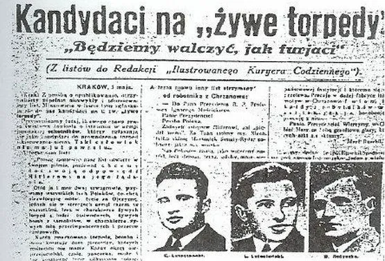 Kandydaci na "polskie żywe torpedy" napisali list do najpopularniejszego polskiego przedwojennego pisma. Na ich apel odpowiedziało 4,5 tys. osób.