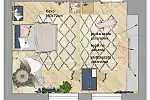 Koncepcja pierwsza uwzględnia umieszczenie szaf ubraniowych i regału po tej samej stronie pomieszczenia.