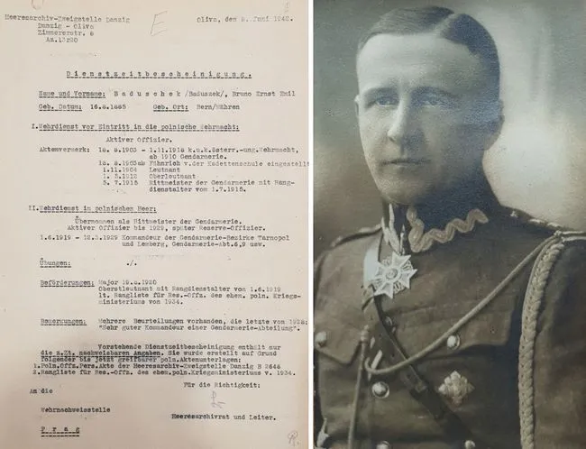 Dokument z poniemieckiego archiwum dotyczący działacza sportowego ze Lwowa i polskiego legionisty oraz żołnierza II RP Brunona Baduszka.