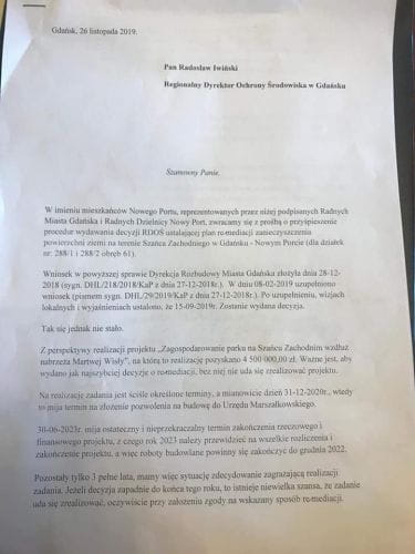 W sprawie Szańca Zachodniego w Nowym Porcie samorządowcy złożyli pismo do RDOŚ.
