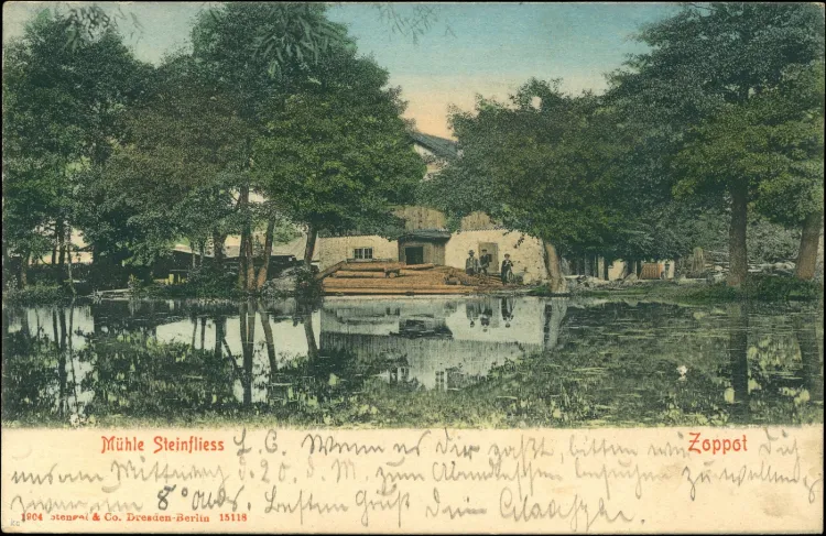 Młyn papierniczy na Kamiennym Potoku na pocztówce z końca XIX wieku.