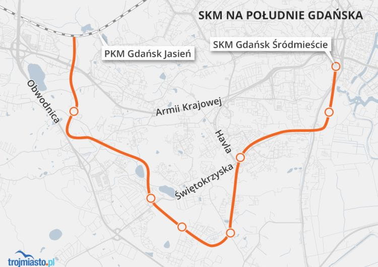 Propozycja przebiegu SKM na Południe autorstwa naszego czytelnika, Krzysztofa Adamskiego.
