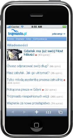 Bardziej przejrzyste i łatwiejsze w obsłudze - tak wygląda m.trojmiasto.pl na telefonie komórkowym.