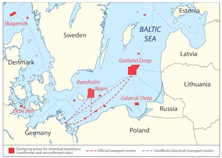To oficjalne miejsca, w których zatopiono broń chemiczną w Bałtyku. Wiemy już na pewno, że jest też w innych obszarach, ale gdzie i ile dokładnie - tego raczej nigdy nie ustalimy.