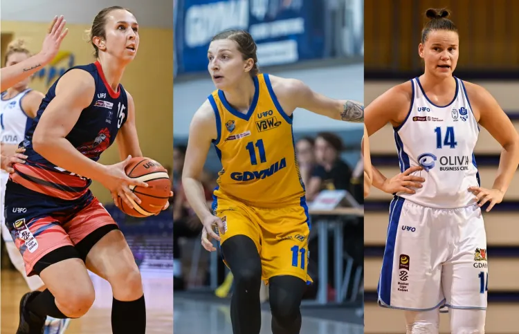 Karolina Strzelczyk z DGT PG (z lewej), Aldona Morawiec z Arki Gdynia (w środku) i Jastina Kosalewicz z AZS UG (z prawej) oceniły szanse swoich drużyn w 19. kolejce Energa Basket Ligi Kobiet.