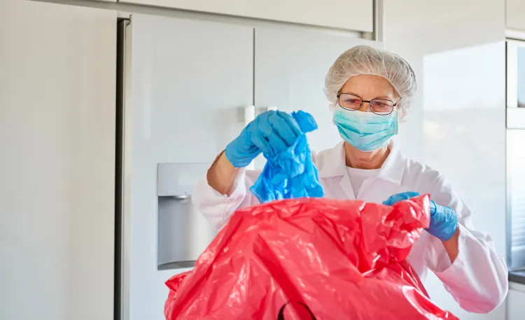Odpady produkowane w szpitalach są traktowane jako niebezpieczne. Trafiają do czerwonych worków i są utylizowane przez specjalistyczne zakłady. Zużyte w domach i sklepach rękawiczki i maseczki to z kolei zwykłe odpady komunalne.