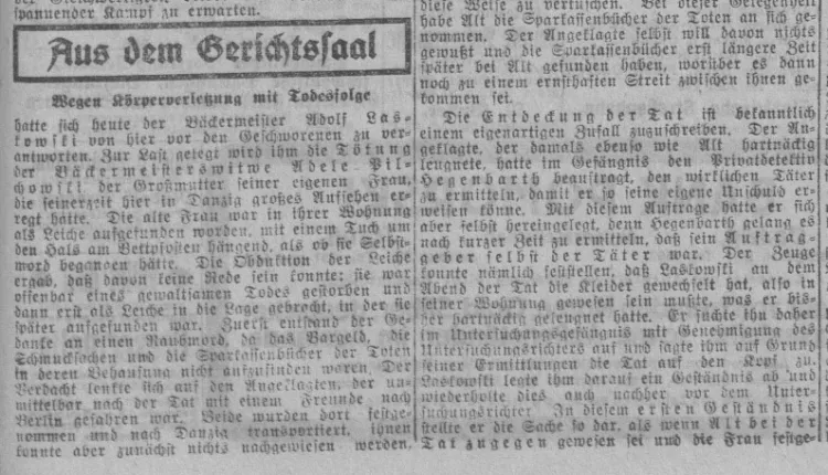 Historia piekarza Adolfa Laskowskiego opisana w rubryce sądowej Danziger Neueste Nachrichten.