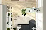 Sofa w tym przypadku została zastąpiona narożnikiem. 