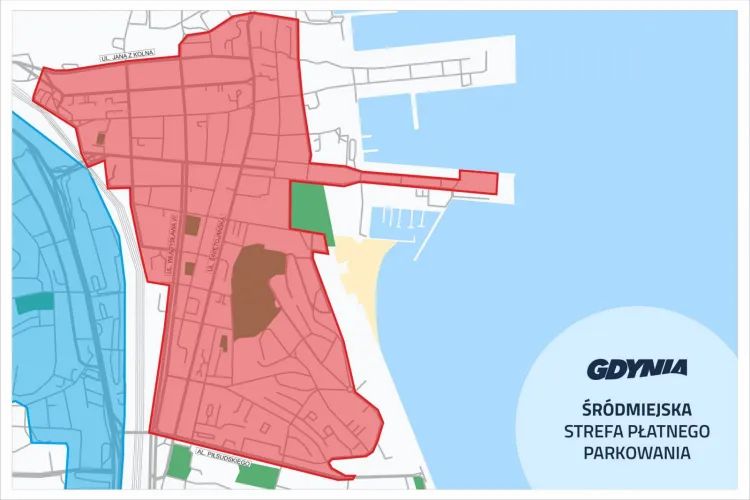 Obszar zaznaczony na czerwono będzie najdroższą, Śródmiejską Strefą Płatnego Parkowania. 