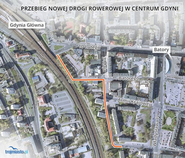 Planowany przebieg nowej drogi rowerowej w Gdyni.