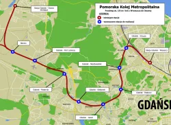 Przebieg Kolei Metropolitalnej na odcinku od Wrzeszcza do Osowy.