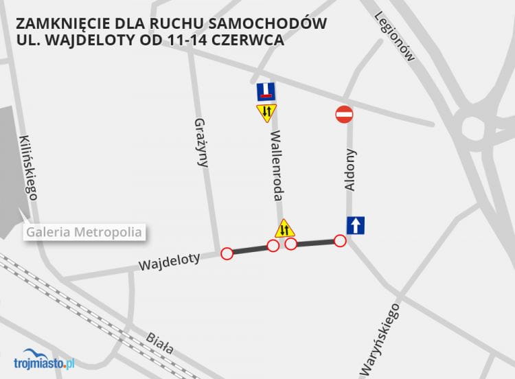 Organizacja ruchu w dniach 11-14 czerwca. Część ul. Wajdeloty zostanie zamknięta dla samochodów.