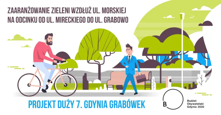 Jeden z projektów "okołorowerowych" gdyńskiego Budżetu Obywatelskiego zakłada oddzielenie pasów pieszych i rowerowych zielenią.