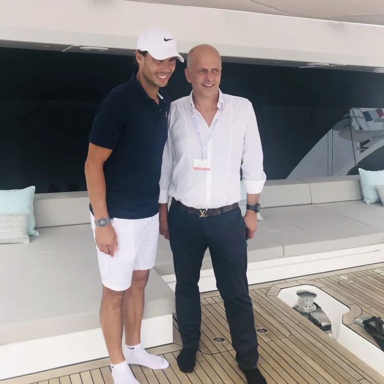 Rafael Nadal i Franciss Lapp, prezes stoczni Sunreef Yachts. Zdjęcie zostało zrobione podczas targów - Cannes Yachting Festival.
