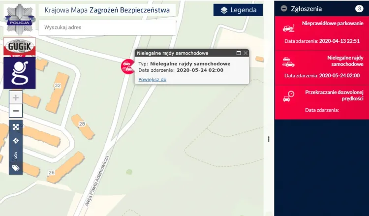 Na specjalnej Mapie Zagrożeń Bezpieczeństwa mieszkańcy zgłaszają problem z piratami drogowymi i wyścigami.