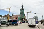 Wieża Dworca Głównego PKP w Gdańsku w trakcie remontu.