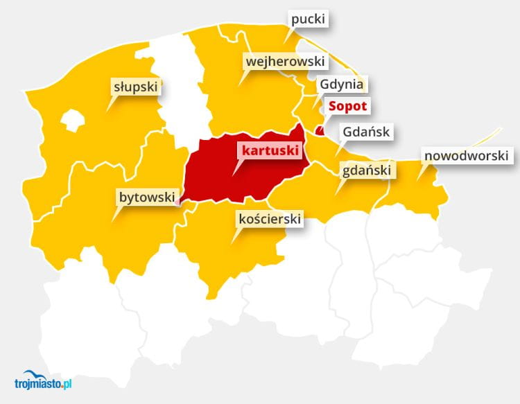 Sopot i Kartuzy od soboty będą czerwonymi strefami, połowa powiatów na Pomorzu znajdzie się w żółtej strefie.