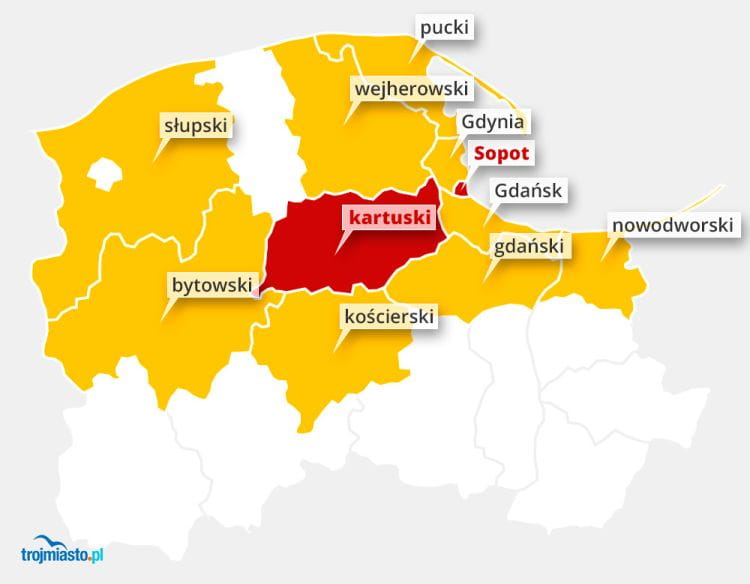 Sopot i Kartuzy od soboty będą czerwonymi strefami, połowa powiatów na Pomorzu znajdzie się w żółtej strefie.