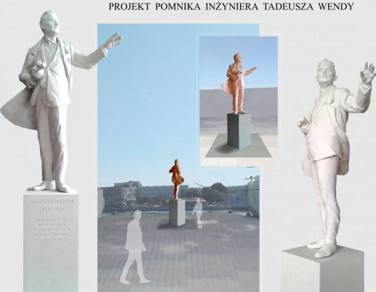 Pomnik inż. Tadeusza Wendy stanie na Molu Rybackim w kwietniu.
