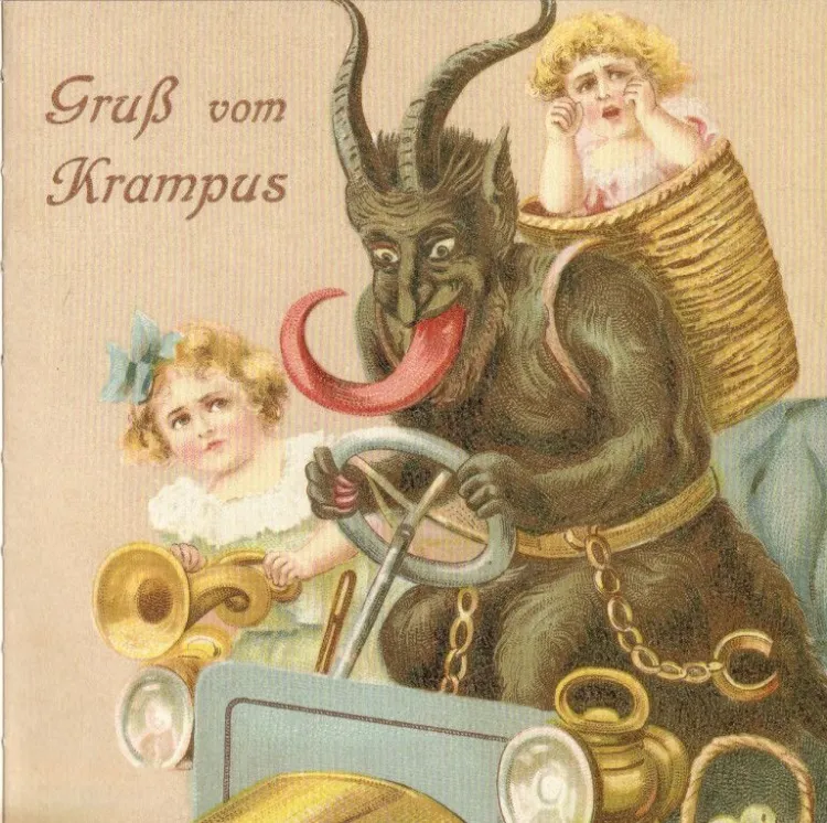 "Pozdrowienia od Krampusa", czyli nieco mroczna niemiecka retro pocztówka. 