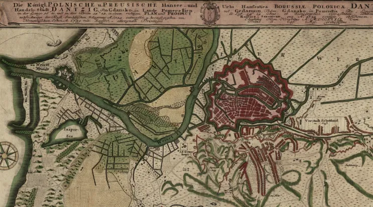 Oblężenie Gdańska w 1734. Ilustracja z portalu Polona.