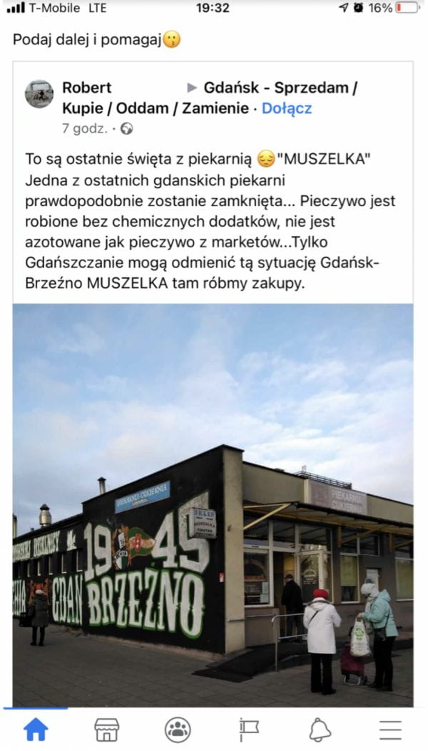 Dzięki internautom być może uda się również uratować piekarnię "Muszelka" w Gdańsku Brzeźnie. 