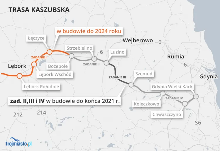Trzy pierwsze odcinki Trasy Kaszubskiej mają być gotowe do końca 2021 roku, ostatni fragment powstanie trzy lata później.