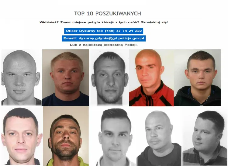 Policjanci z Gdyni opublikowali wizerunki "top 10 poszukiwanych".